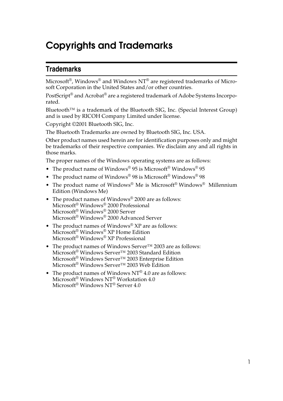 Copyrights and trademarks, Trademarks, Symbols | Ricoh Aficio 2018D User Manual | Page 13 / 814