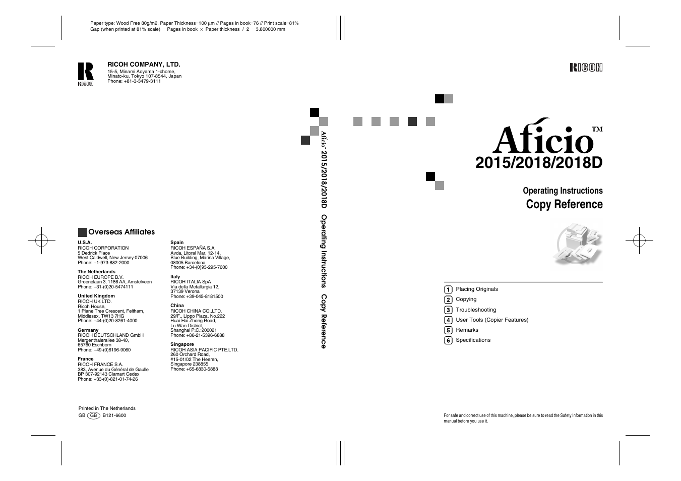 Copy reference, Operating instructions | Ricoh Aficio 2018D User Manual | Page 131 / 814