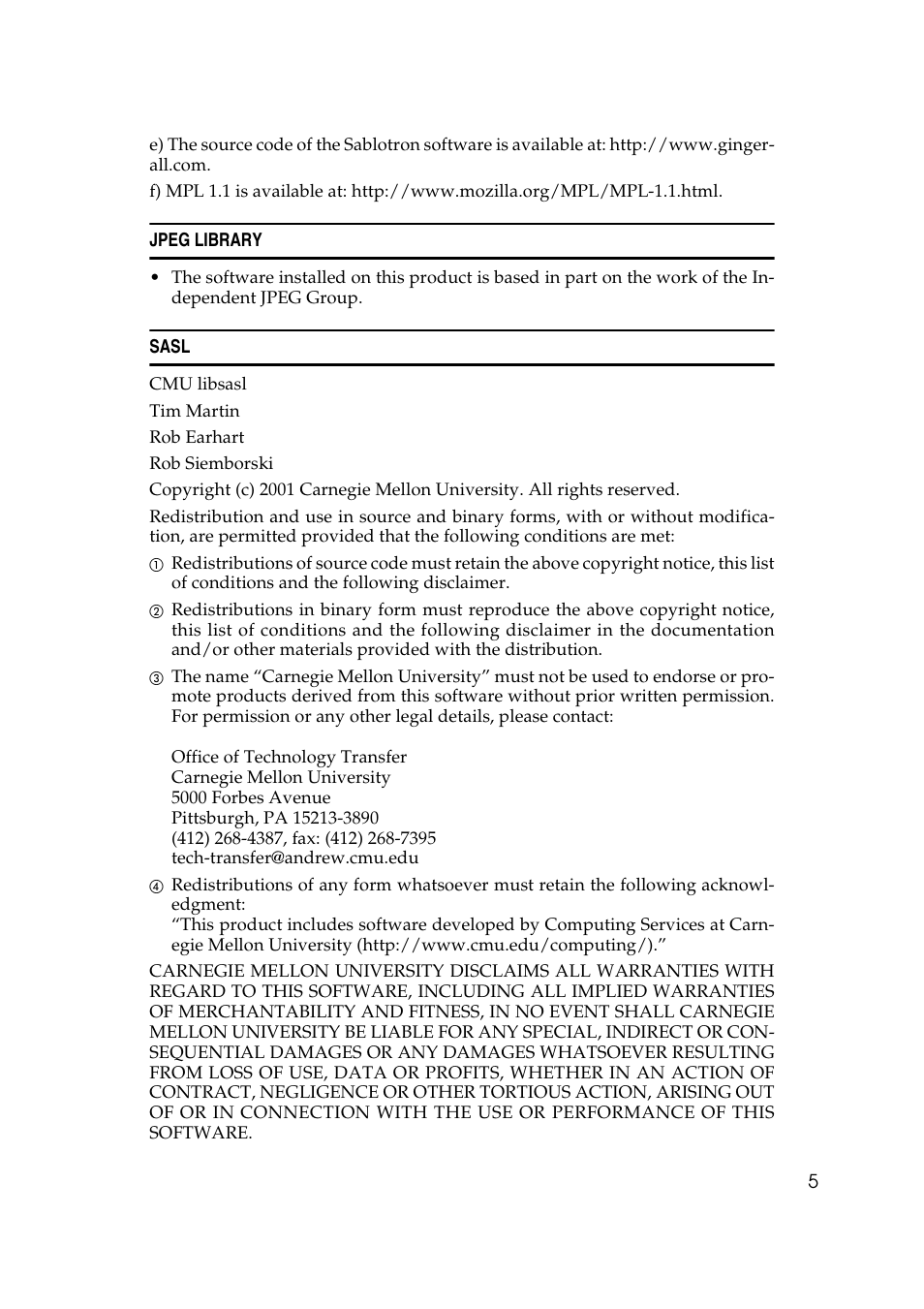 Jpeg library, Sasl | Ricoh Aficio 2018D User Manual | Page 17 / 814