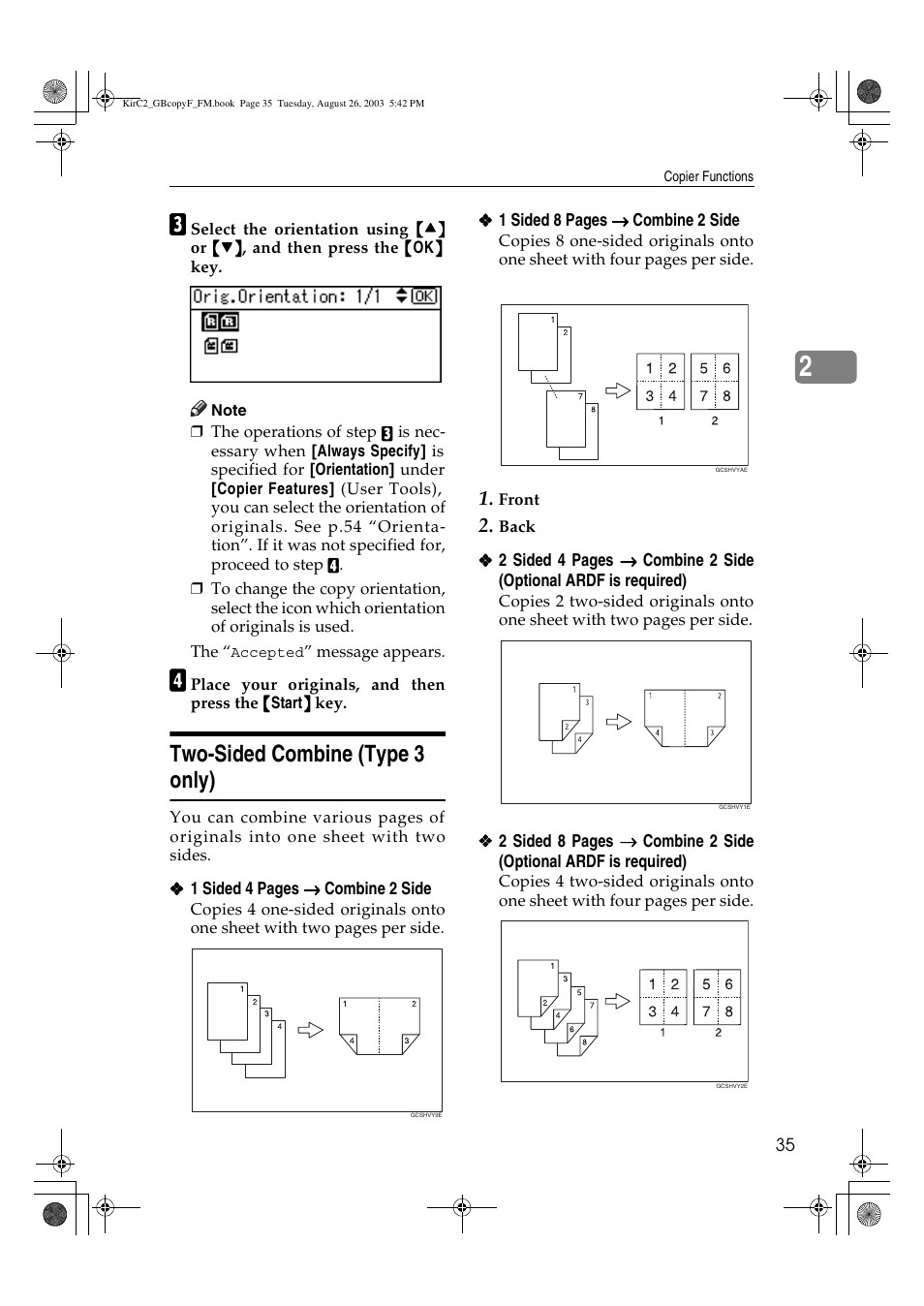 Two-sided combine (type 3 only) | Ricoh Aficio 2018D User Manual | Page 173 / 814