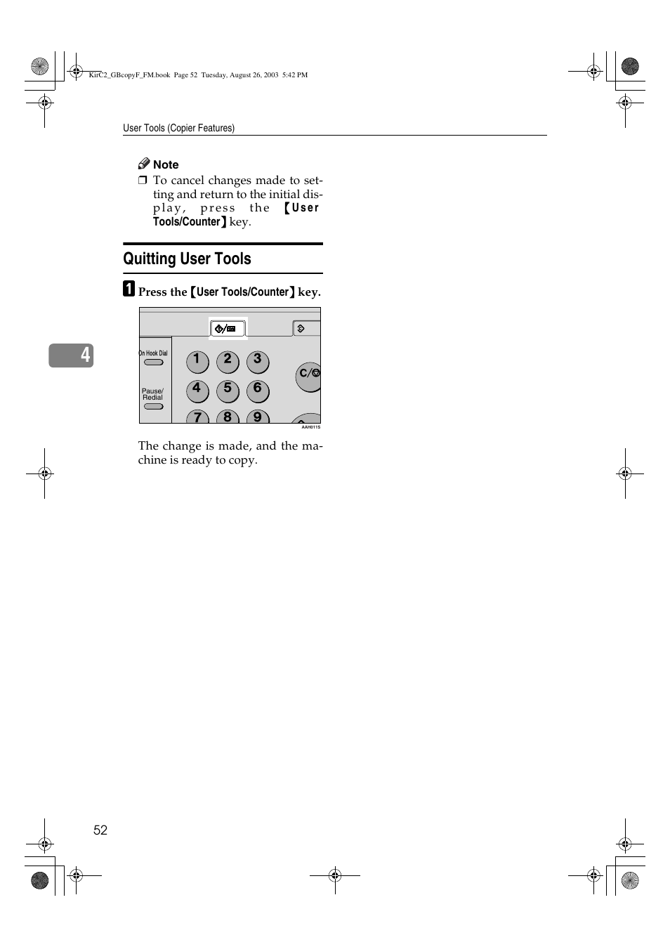 Quitting user tools | Ricoh Aficio 2018D User Manual | Page 190 / 814