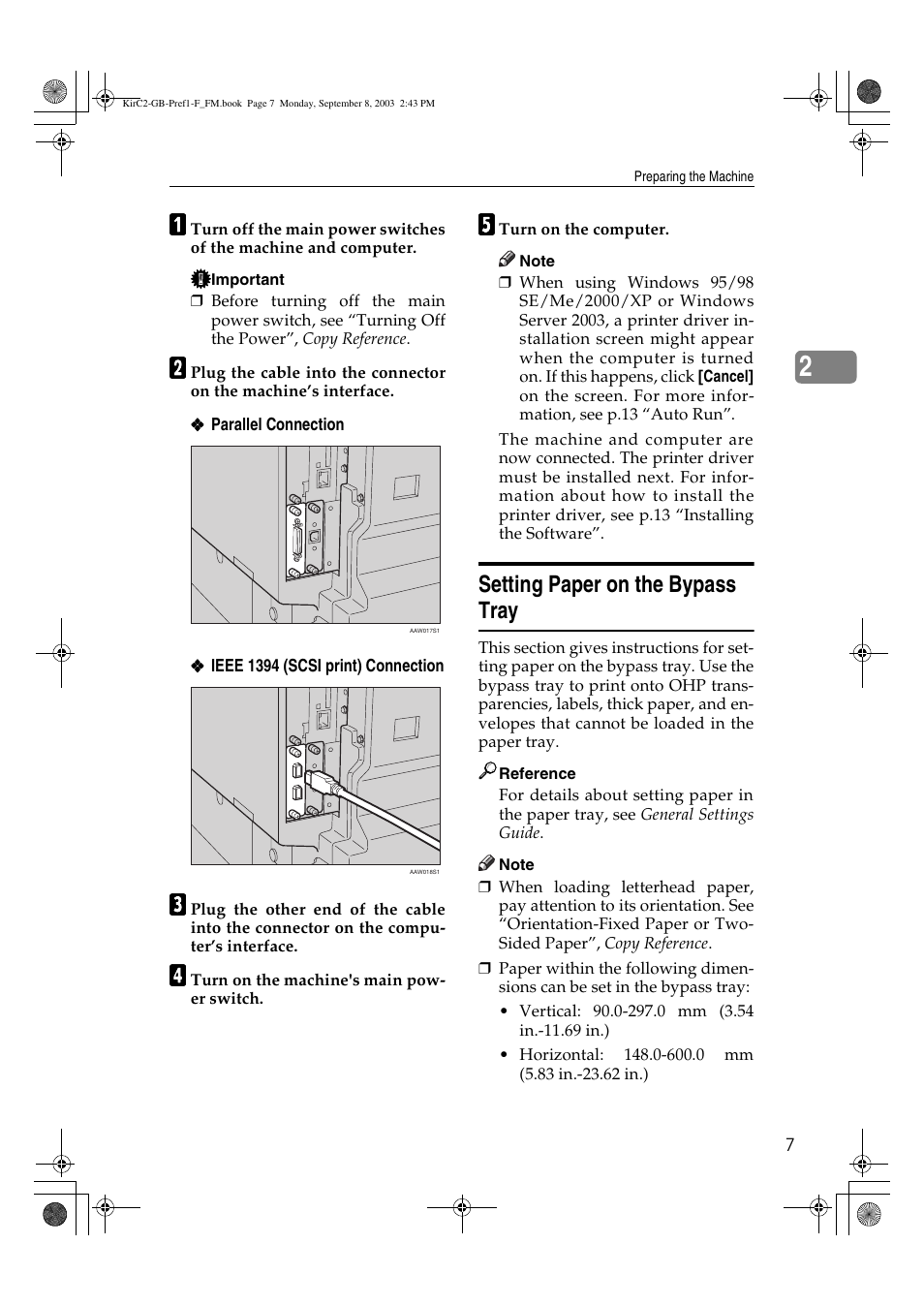 Setting paper on the bypass tray | Ricoh Aficio 2018D User Manual | Page 311 / 814