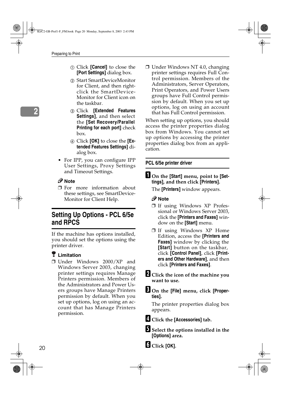 Setting up options - pcl 6/5e and rpcs | Ricoh Aficio 2018D User Manual | Page 324 / 814