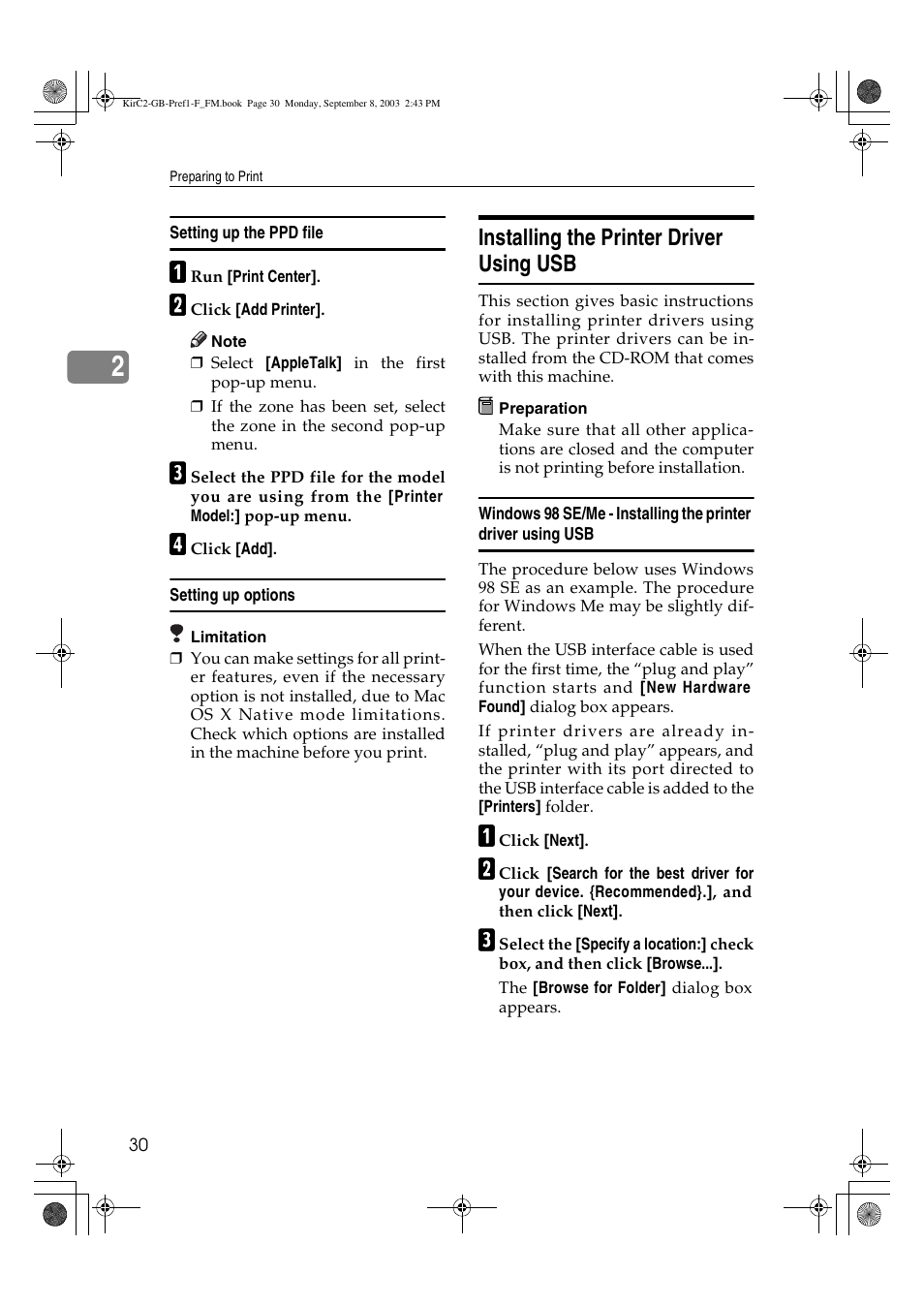 Installing the printer driver using usb | Ricoh Aficio 2018D User Manual | Page 334 / 814