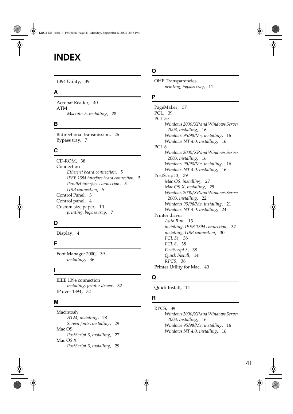 Index | Ricoh Aficio 2018D User Manual | Page 345 / 814