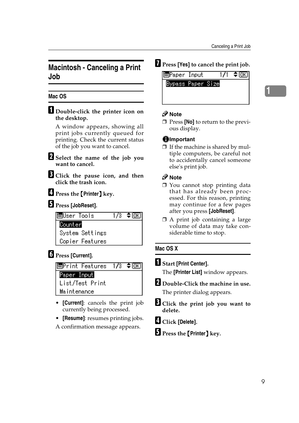 Macintosh - canceling a print job, Mac os, Mac os x | Ricoh Aficio 2018D User Manual | Page 365 / 814