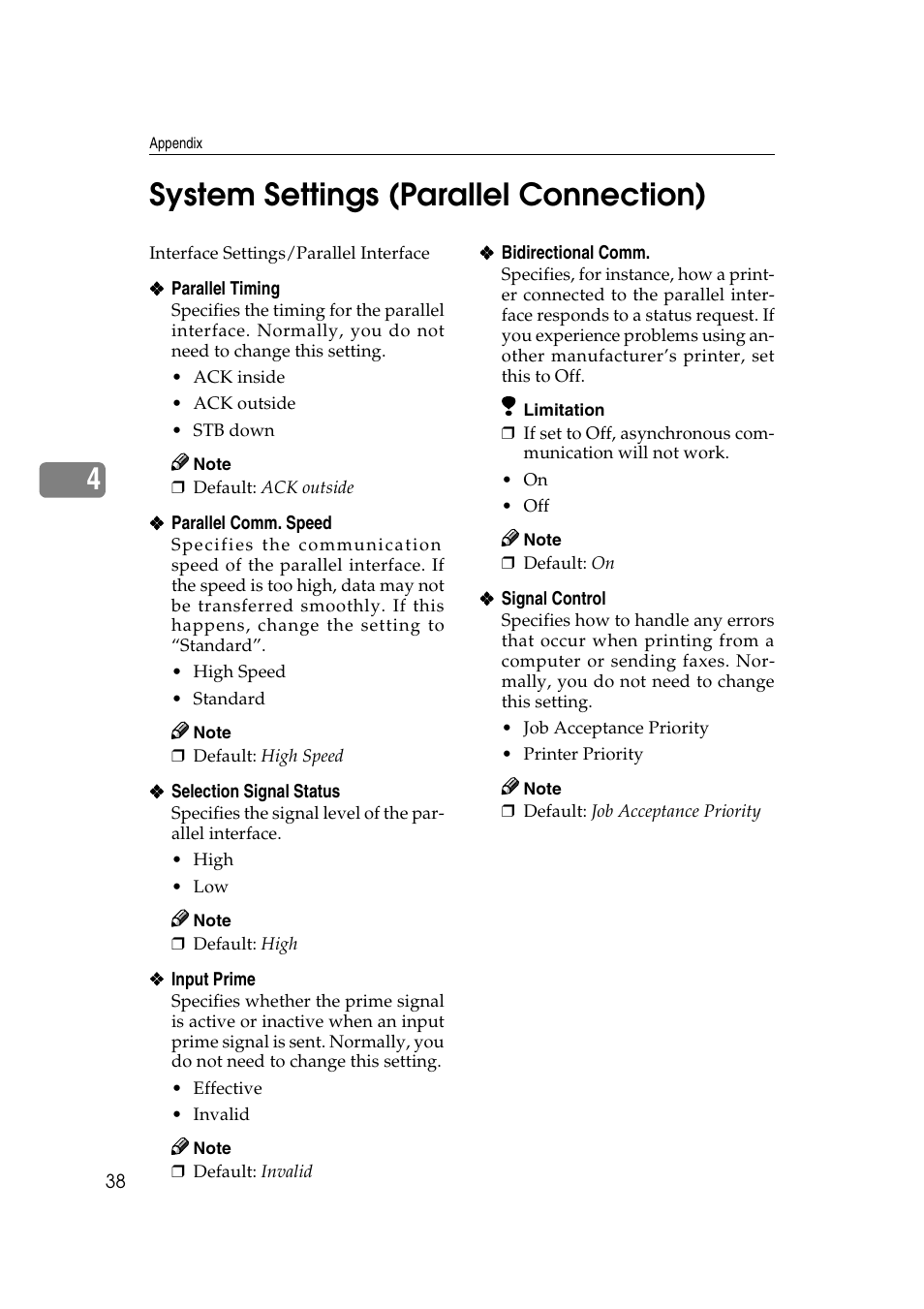 System settings (parallel connection), System settings, 4system settings (parallel connection) | Ricoh Aficio 2018D User Manual | Page 394 / 814