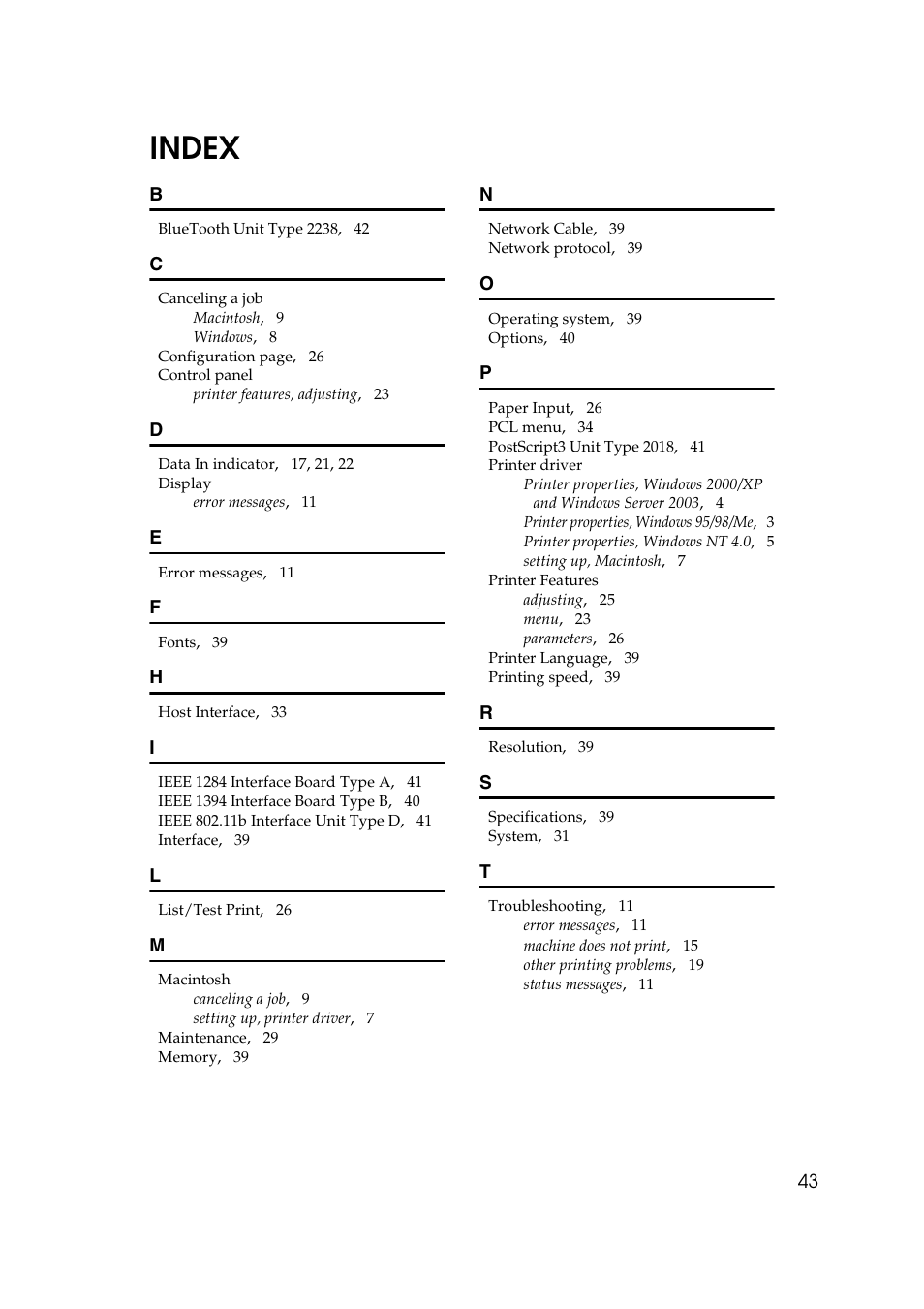 Index | Ricoh Aficio 2018D User Manual | Page 399 / 814