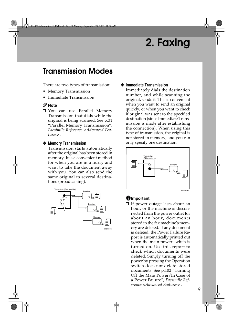 Faxing, Transmission modes | Ricoh Aficio 2018D User Manual | Page 419 / 814