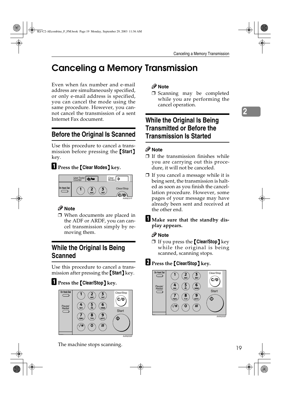 Canceling a memory transmission, Before the original is scanned, While the original is being scanned | Ricoh Aficio 2018D User Manual | Page 429 / 814