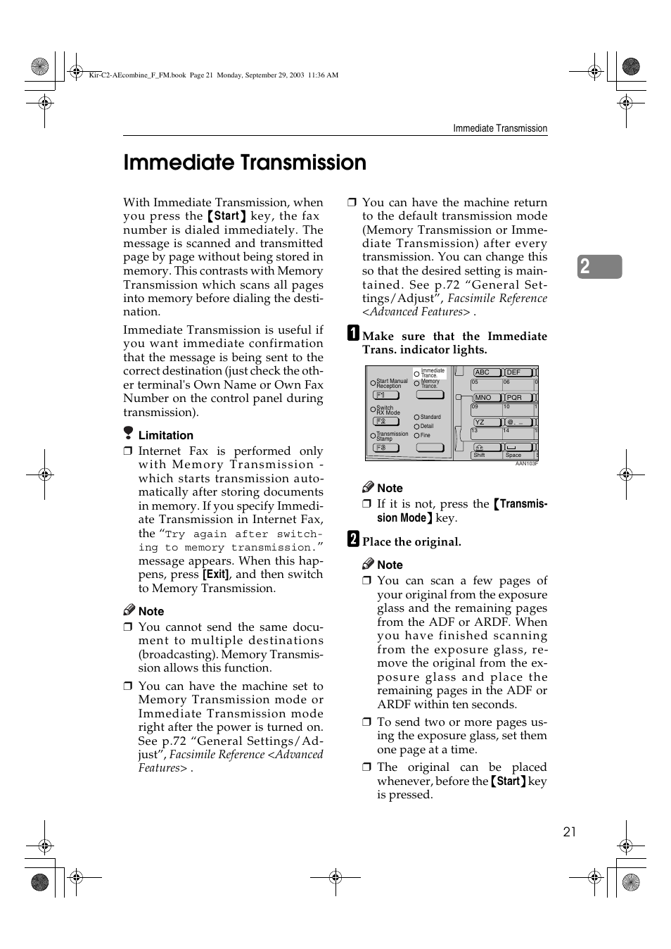 Immediate transmission, 2immediate transmission, Place the original | Ricoh Aficio 2018D User Manual | Page 431 / 814