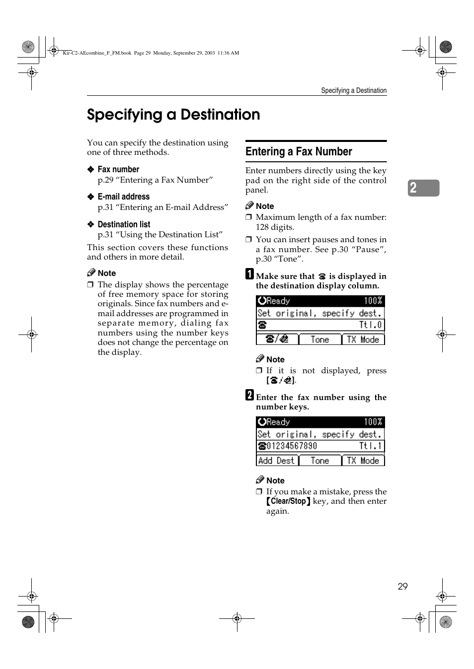 Specifying a destination, 2specifying a destination, Entering a fax number | Ricoh Aficio 2018D User Manual | Page 439 / 814