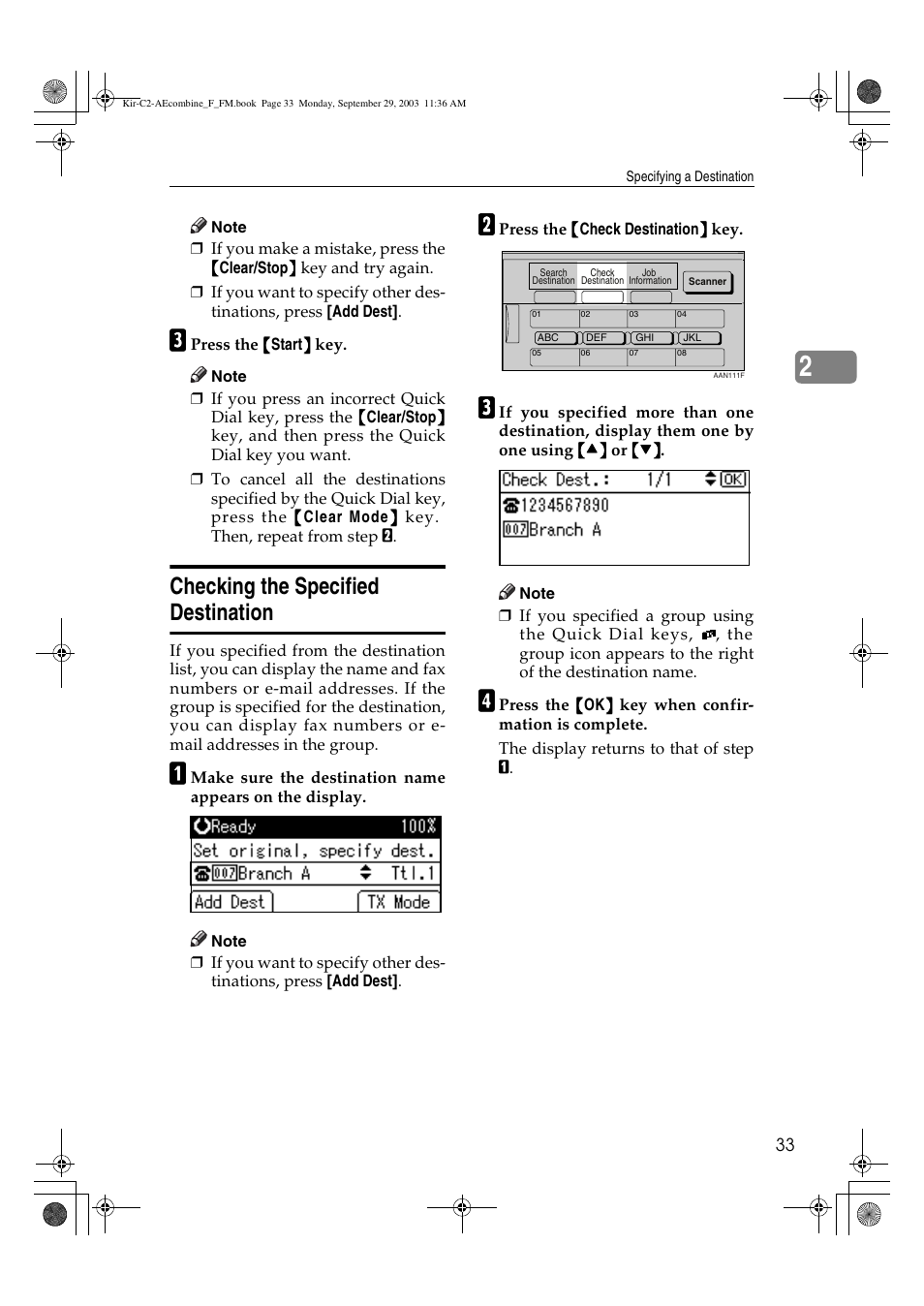 Checking the specified destination | Ricoh Aficio 2018D User Manual | Page 443 / 814