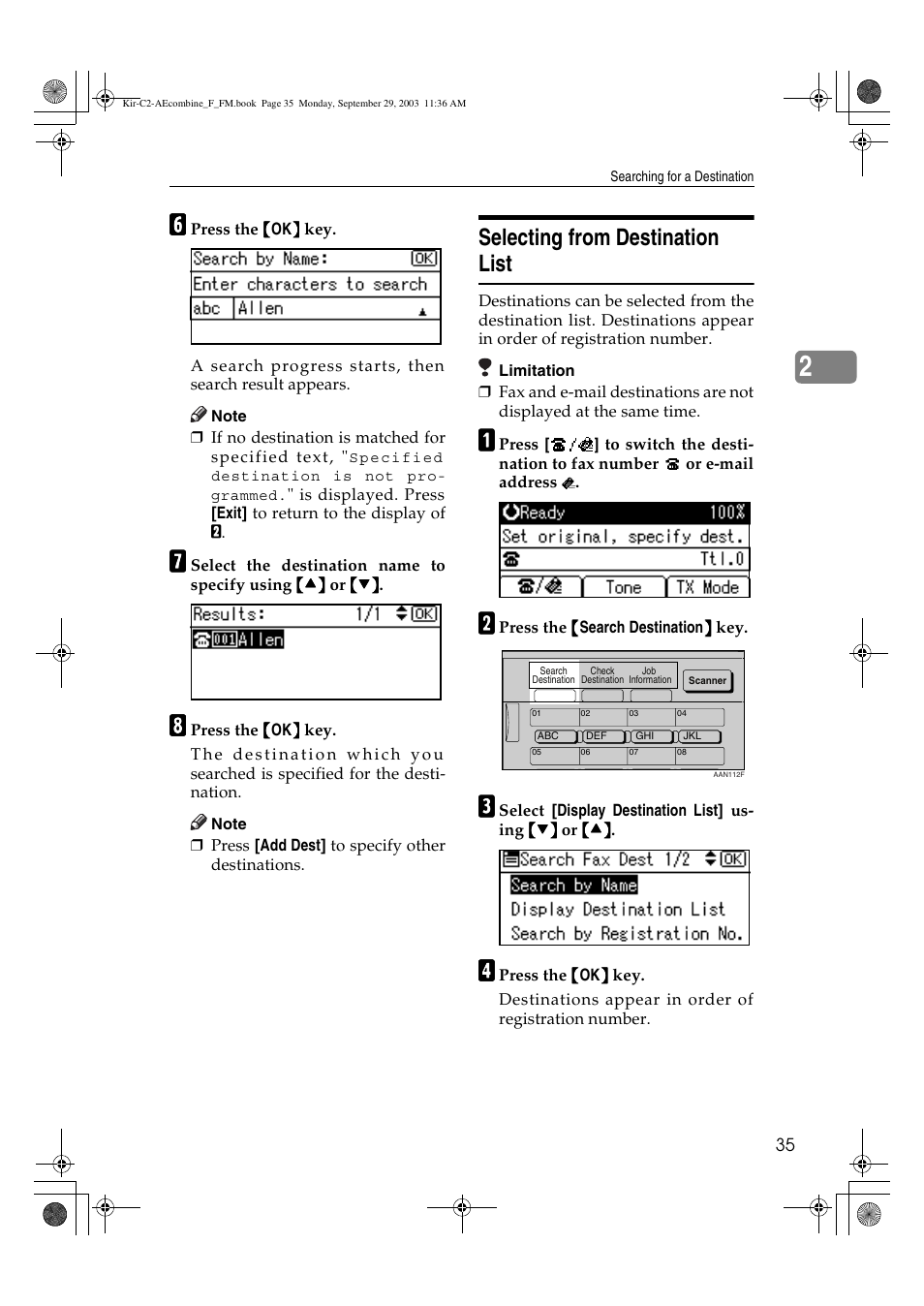 Selecting from destination list | Ricoh Aficio 2018D User Manual | Page 445 / 814