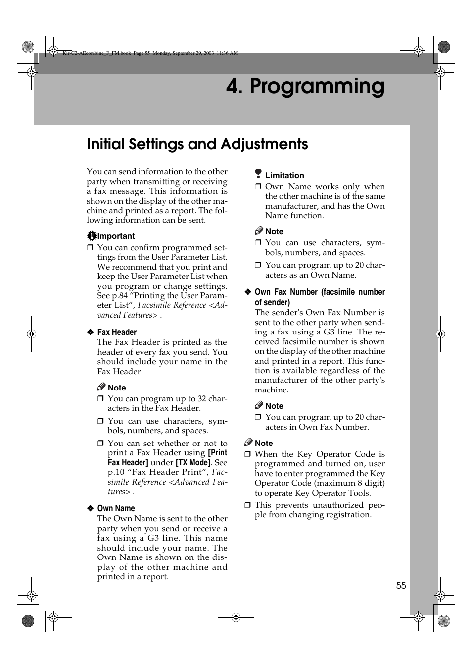 Programming, Initial settings and adjustments | Ricoh Aficio 2018D User Manual | Page 465 / 814