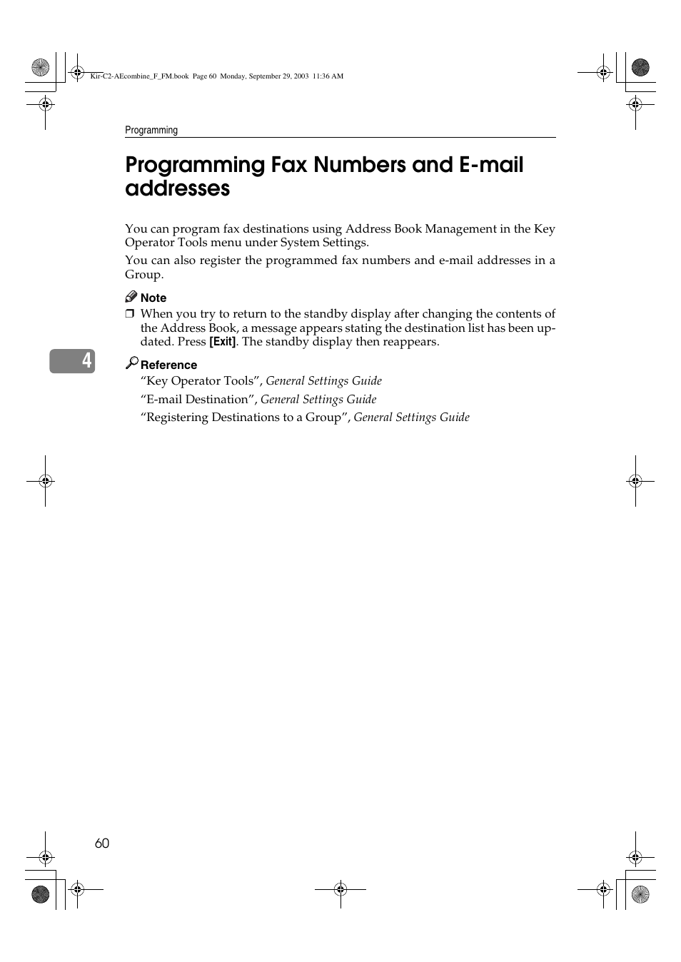 Programming fax numbers and e-mail addresses, 4programming fax numbers and e-mail addresses | Ricoh Aficio 2018D User Manual | Page 470 / 814