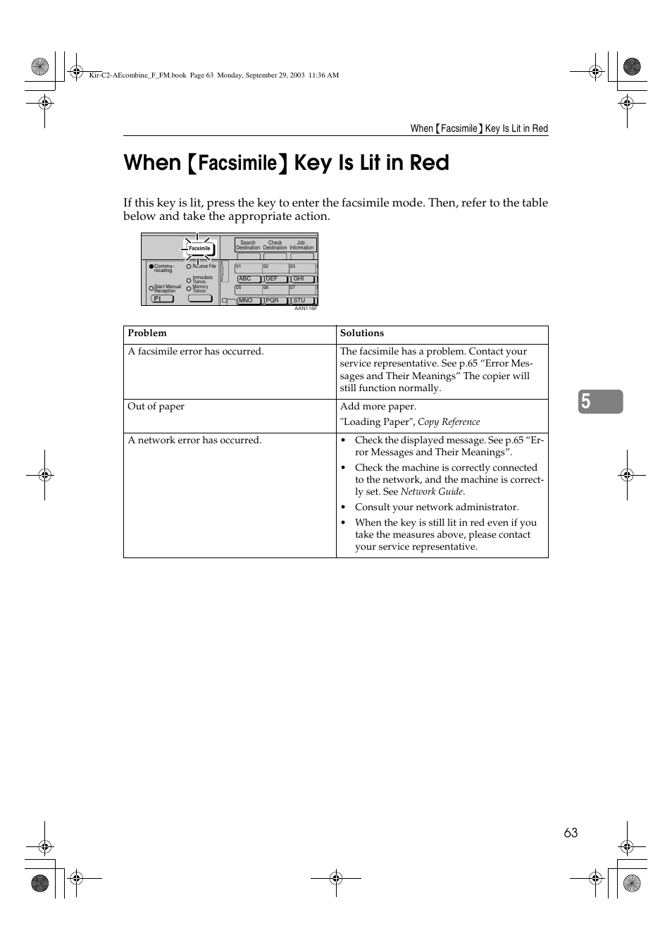 When facsimile key is lit in red, 5when {{{{ facsimile }}}} key is lit in red | Ricoh Aficio 2018D User Manual | Page 473 / 814