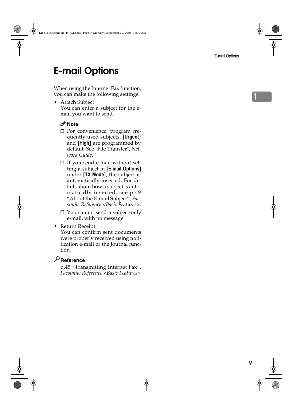 E-mail options, 1e-mail options | Ricoh Aficio 2018D User Manual | Page 503 / 814