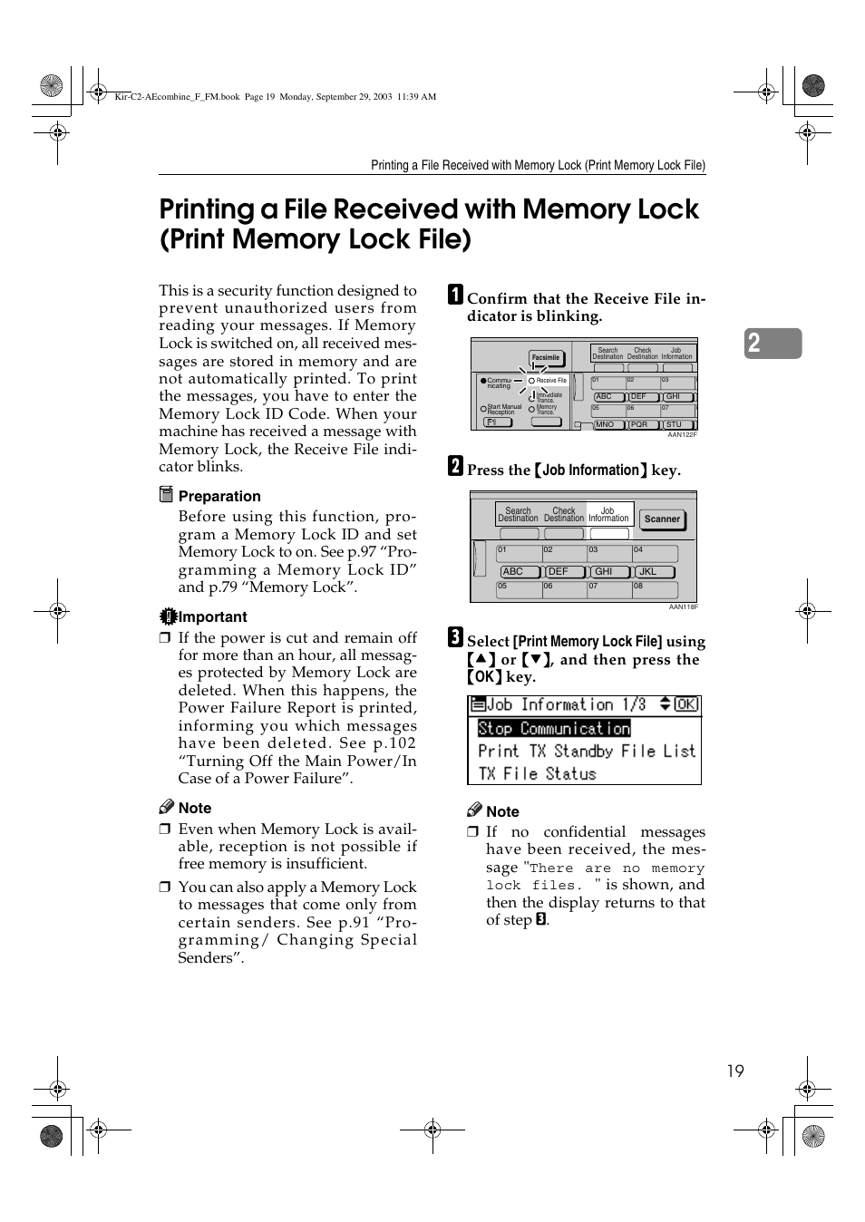 Press the {{{{ job information }}}} key, Preparation, Important | Ricoh Aficio 2018D User Manual | Page 513 / 814