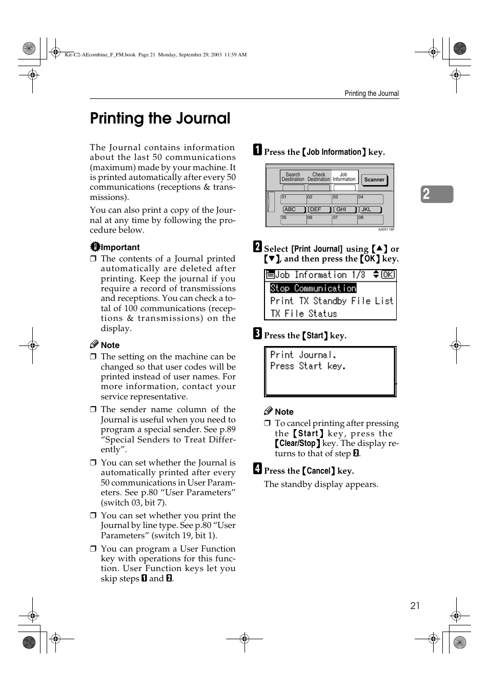 Printing the journal, 2printing the journal | Ricoh Aficio 2018D User Manual | Page 515 / 814