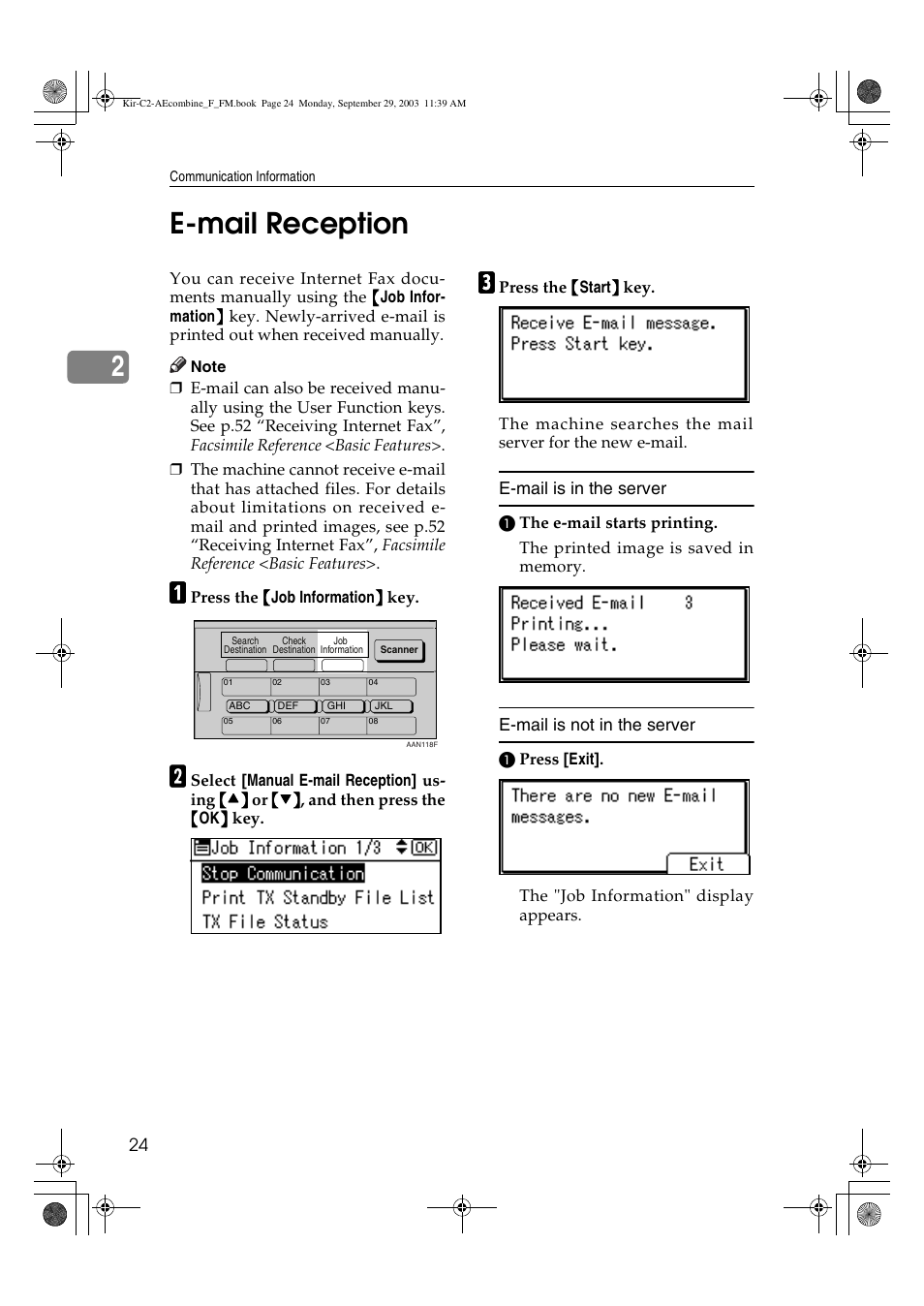 E-mail reception, 2e-mail reception | Ricoh Aficio 2018D User Manual | Page 518 / 814