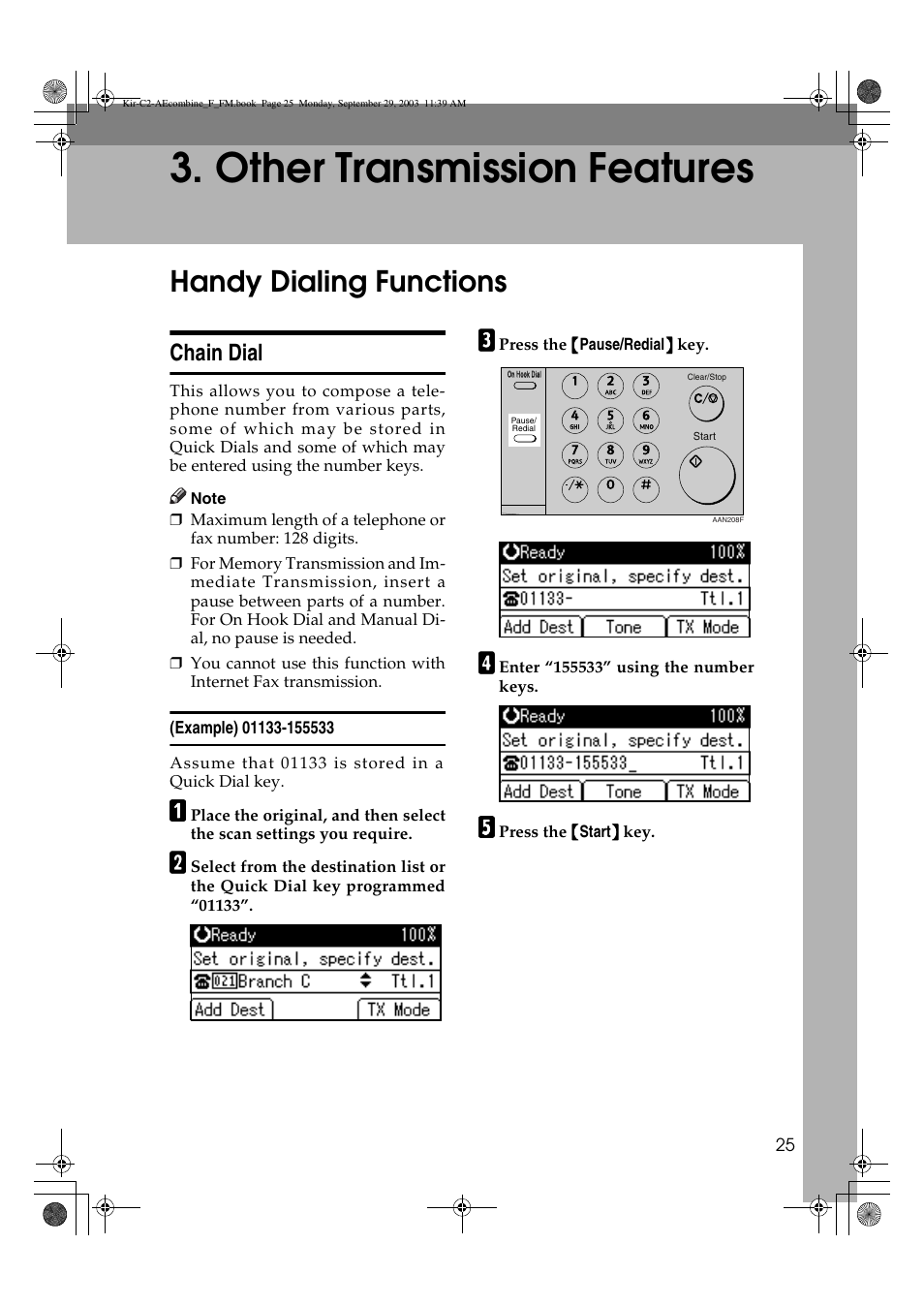 Other transmission features, Handy dialing functions, Chain dial | Ricoh Aficio 2018D User Manual | Page 519 / 814