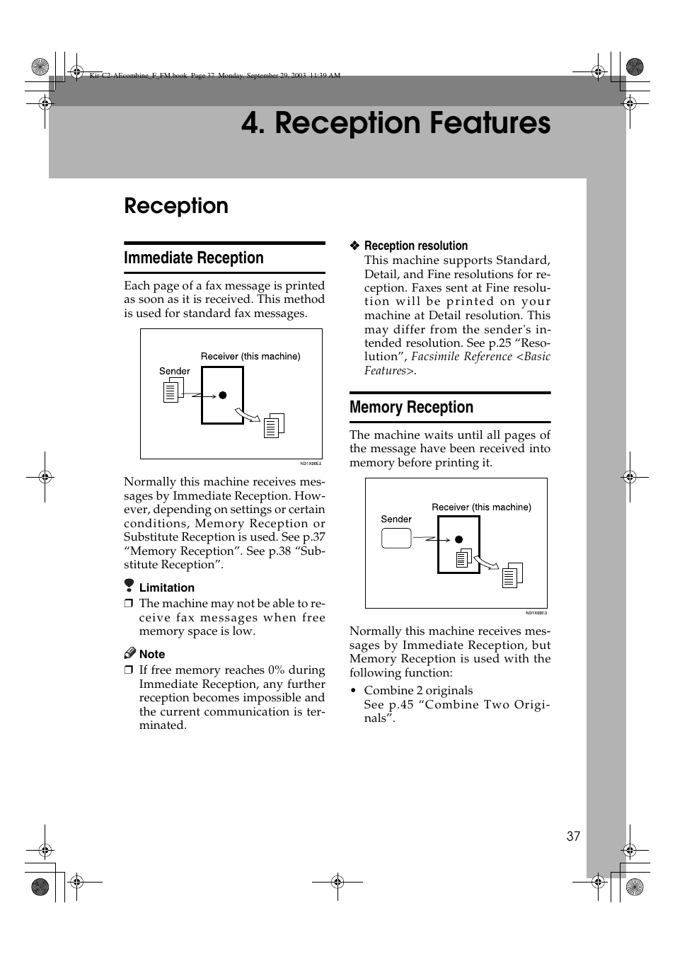 Reception features, Reception, Immediate reception | Ricoh Aficio 2018D User Manual | Page 531 / 814