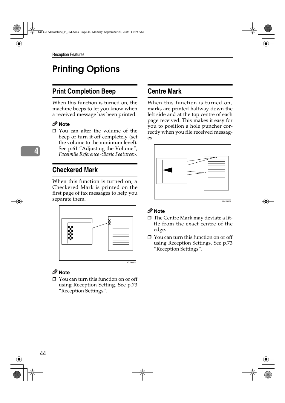 Printing options, 4printing options, Print completion beep | Checkered mark, Centre mark | Ricoh Aficio 2018D User Manual | Page 538 / 814