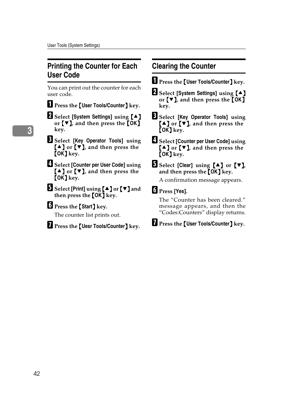 Printing the counter for each user code, Clearing the counter | Ricoh Aficio 2018D User Manual | Page 54 / 814