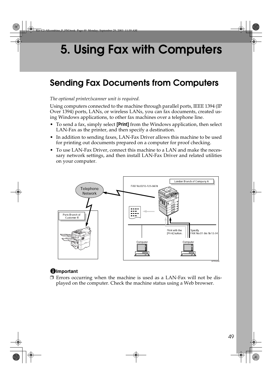 Using fax with computers, Sending fax documents from computers | Ricoh Aficio 2018D User Manual | Page 543 / 814