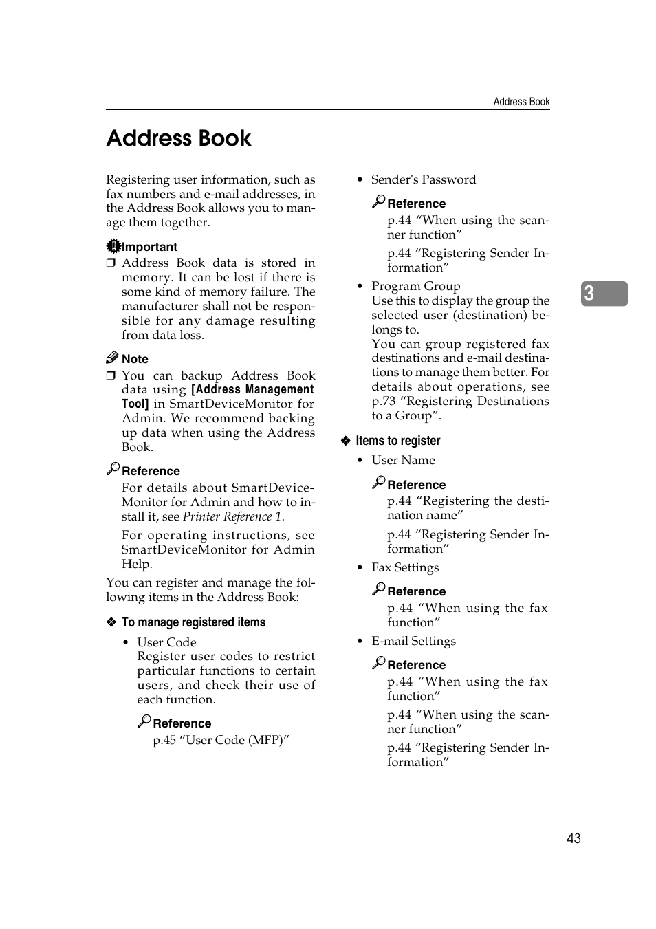 Address book, 3address book | Ricoh Aficio 2018D User Manual | Page 55 / 814