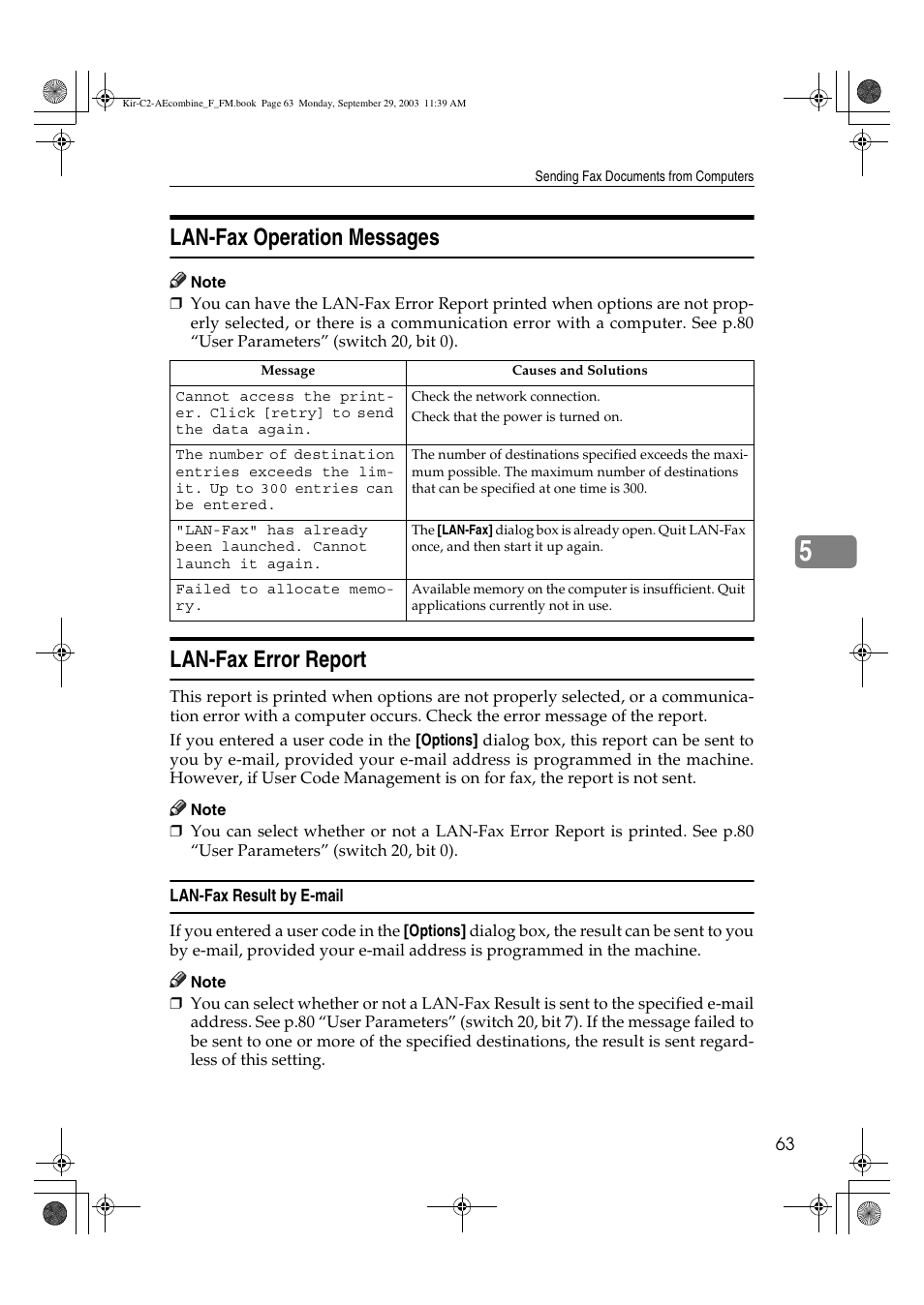 Lan-fax operation messages, Lan-fax error report | Ricoh Aficio 2018D User Manual | Page 557 / 814