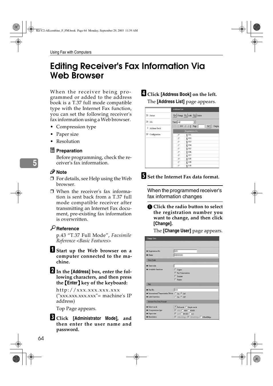 Editing receiver's fax information via web browser | Ricoh Aficio 2018D User Manual | Page 558 / 814