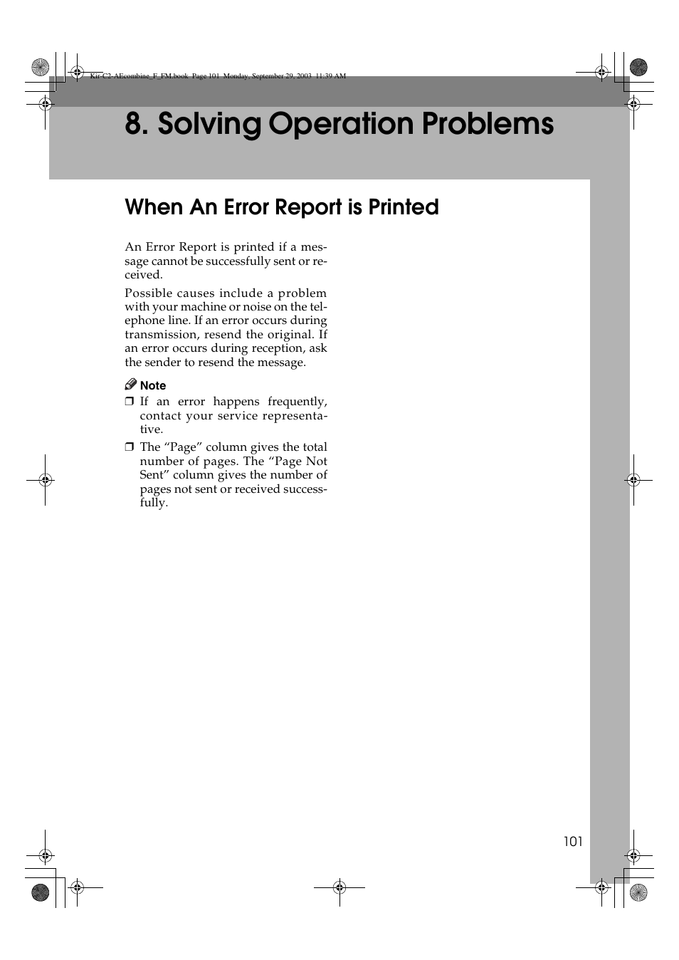 Solving operation problems, When an error report is printed | Ricoh Aficio 2018D User Manual | Page 595 / 814