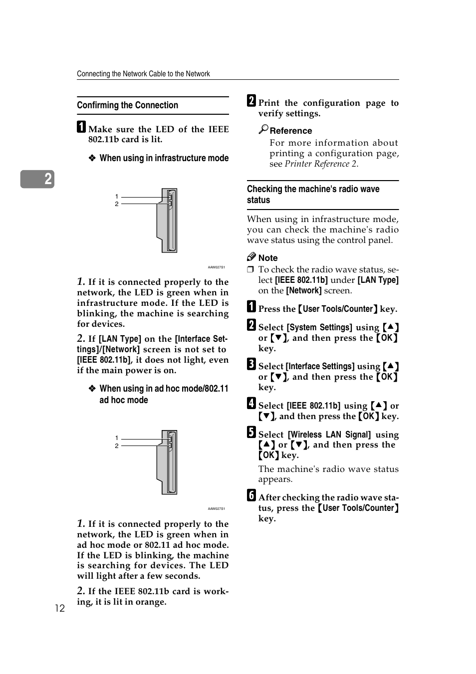 Confirming the connection, Checking the machine's radio wave status | Ricoh Aficio 2018D User Manual | Page 634 / 814