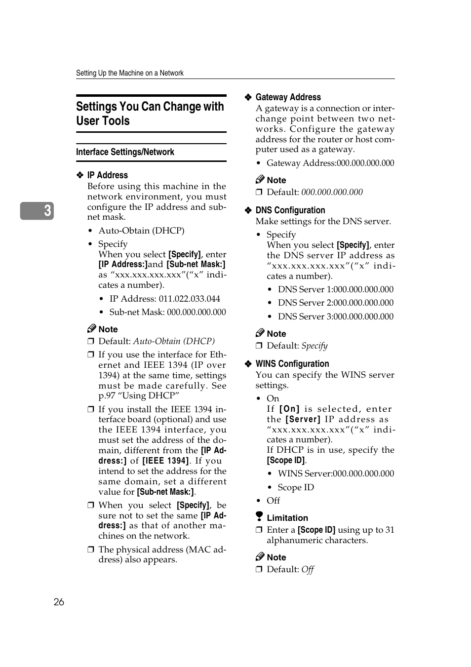 Settings you can change with user tools, Interface settings/network, P.26 “settings you can change with user tools | P.26 “interface settings/network | Ricoh Aficio 2018D User Manual | Page 648 / 814