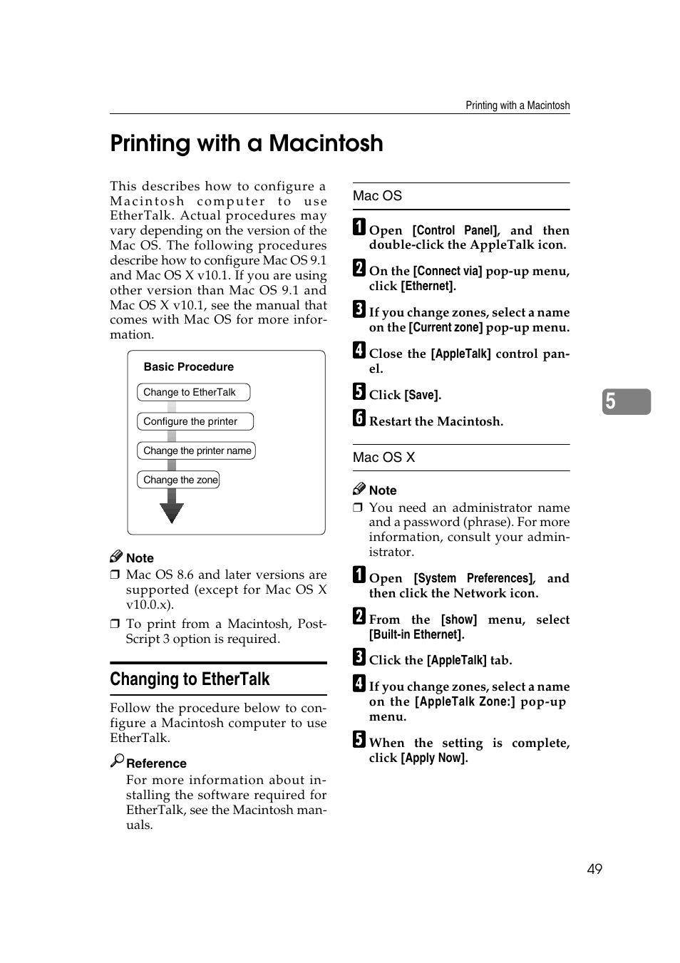 Printing with a macintosh, Changing to ethertalk, 5printing with a macintosh | Ricoh Aficio 2018D User Manual | Page 671 / 814