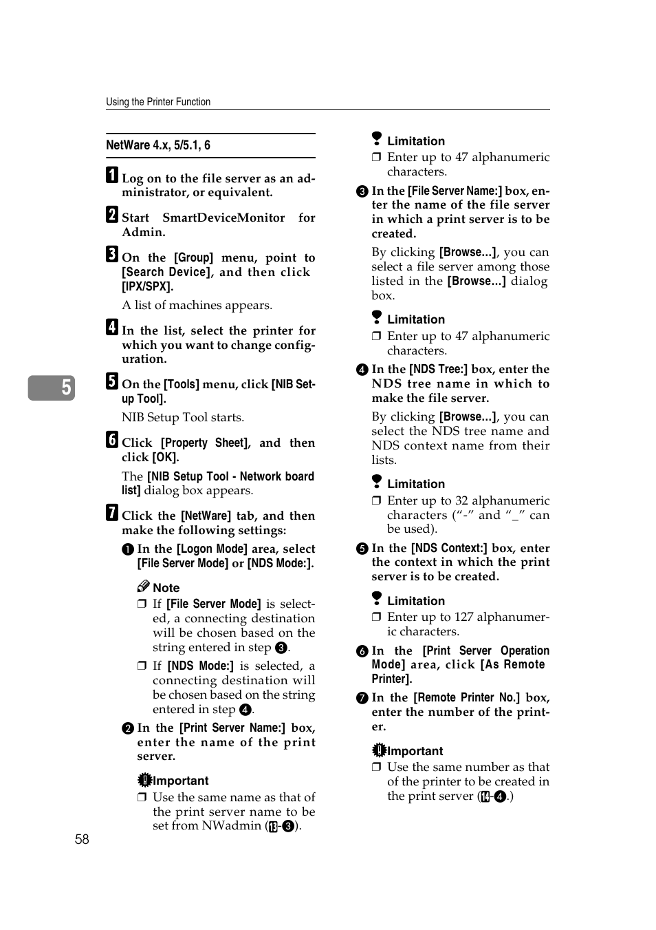 Netware 4.x, 5/5.1, 6, 58 “netware 4.x, 5/5.1, 6”. ho | Ricoh Aficio 2018D User Manual | Page 680 / 814