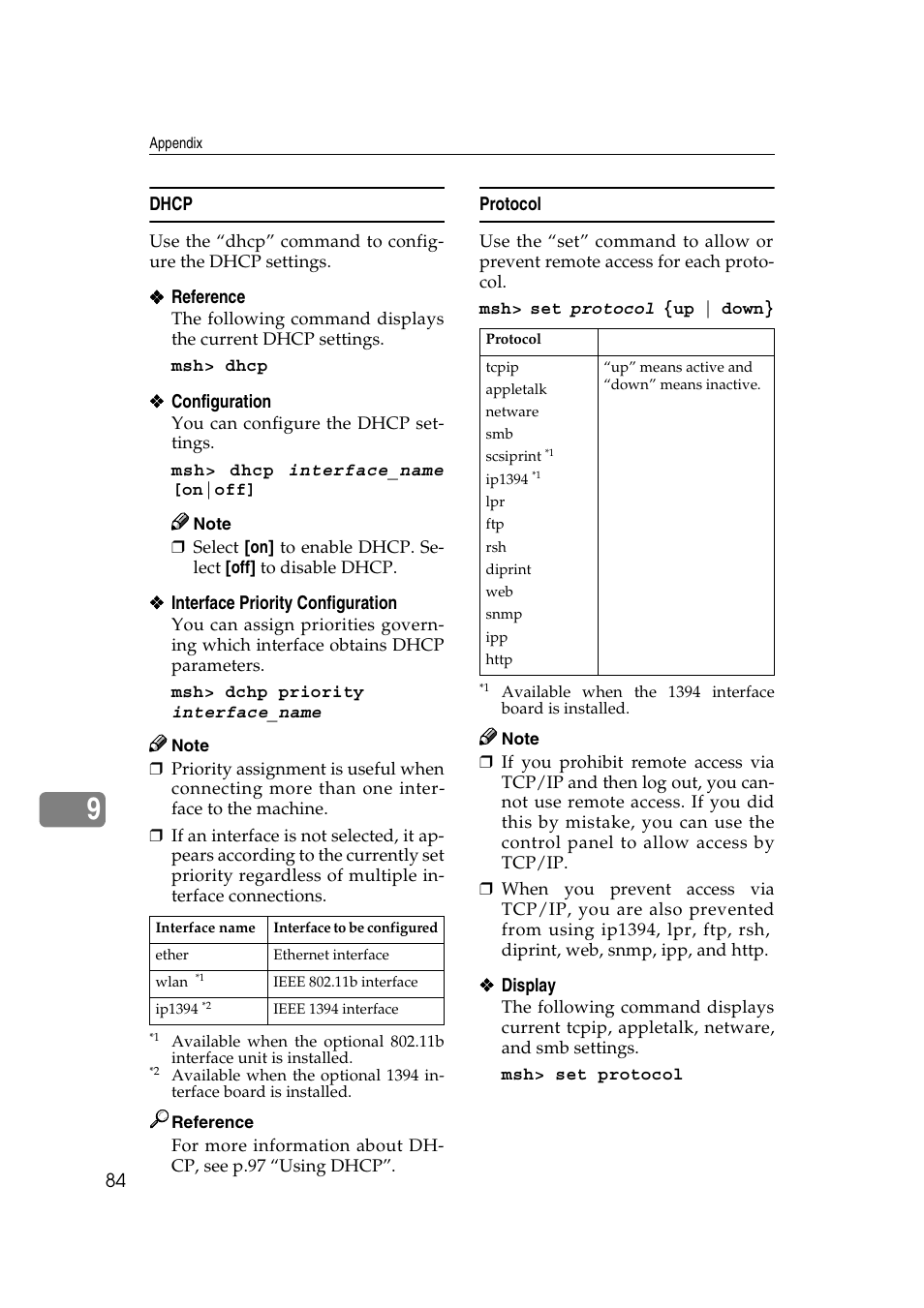 Dhcp, Protocol | Ricoh Aficio 2018D User Manual | Page 706 / 814