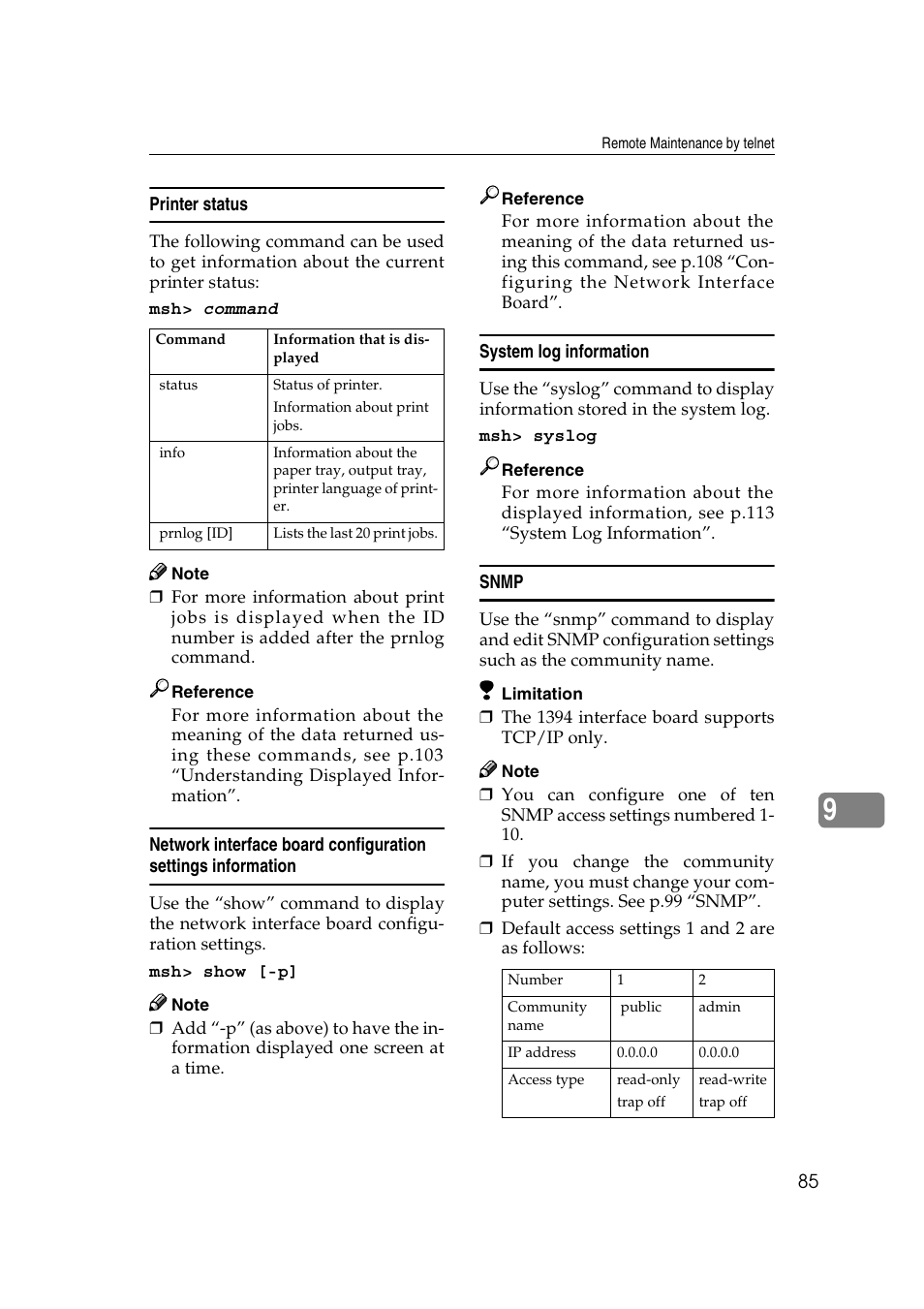 Printer status, System log information, Snmp | Ricoh Aficio 2018D User Manual | Page 707 / 814