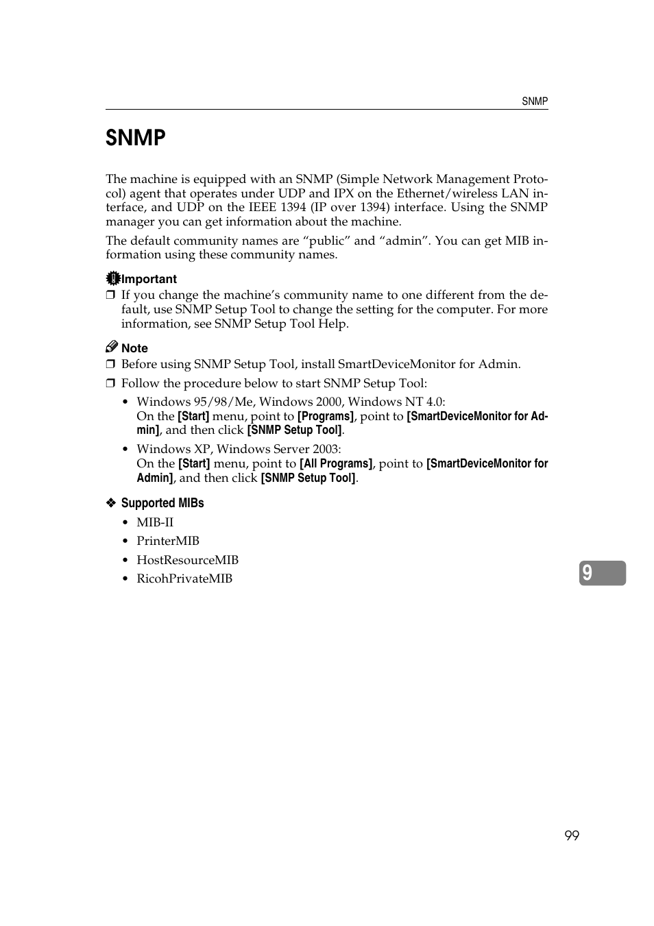 Snmp, P.99 “snmp, 9snmp | Ricoh Aficio 2018D User Manual | Page 721 / 814