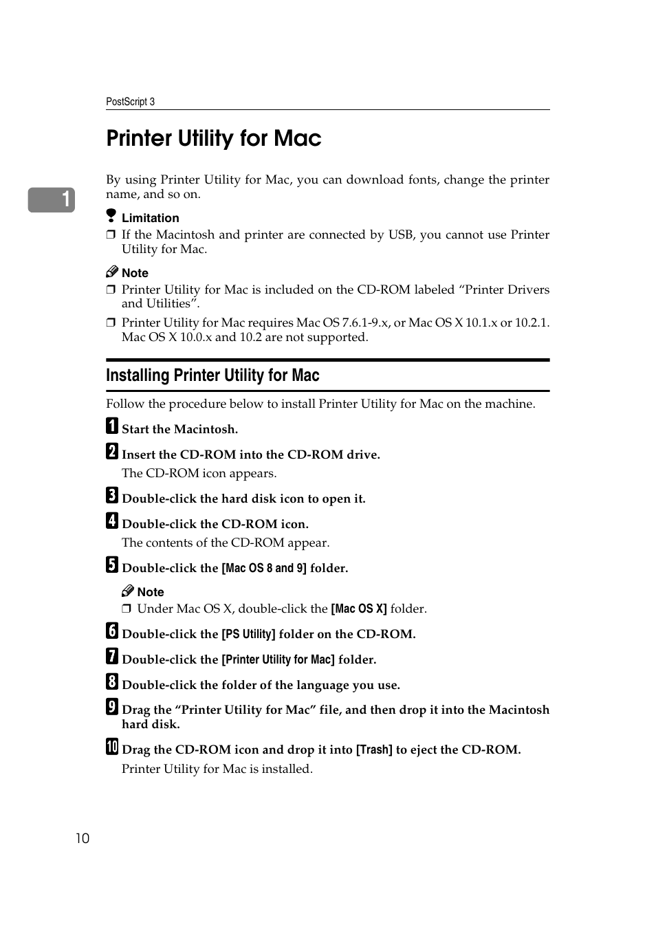 Printer utility for mac, Installing printer utility for mac, 1printer utility for mac | Ricoh Aficio 2018D User Manual | Page 766 / 814