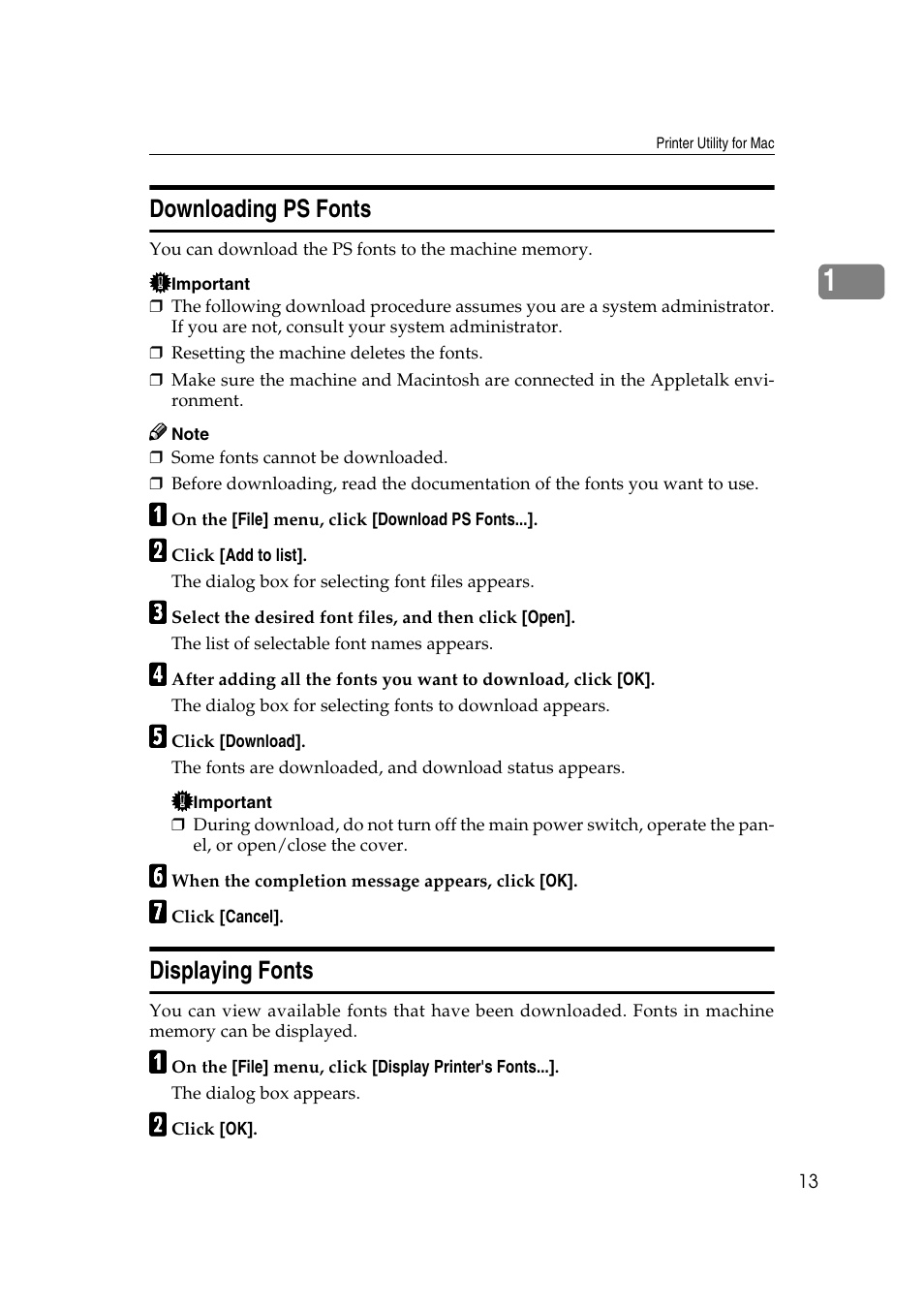 Downloading ps fonts, Displaying fonts, Downloading ps fonts displaying fonts | P.13 “download- ing ps fonts, See p.13 “displaying fonts | Ricoh Aficio 2018D User Manual | Page 769 / 814