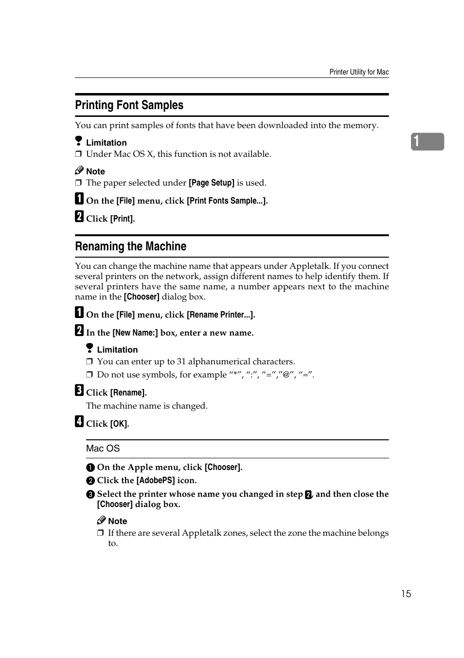 Printing font samples, Renaming the machine, Printing font samples renaming the machine | See p.15 “printing font samples, See p.15 “renam- ing the machine | Ricoh Aficio 2018D User Manual | Page 771 / 814