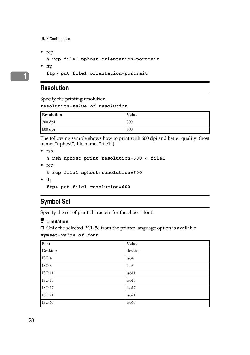 Resolution, Symbol set, Resolution symbol set | Ricoh Aficio 2018D User Manual | Page 810 / 814