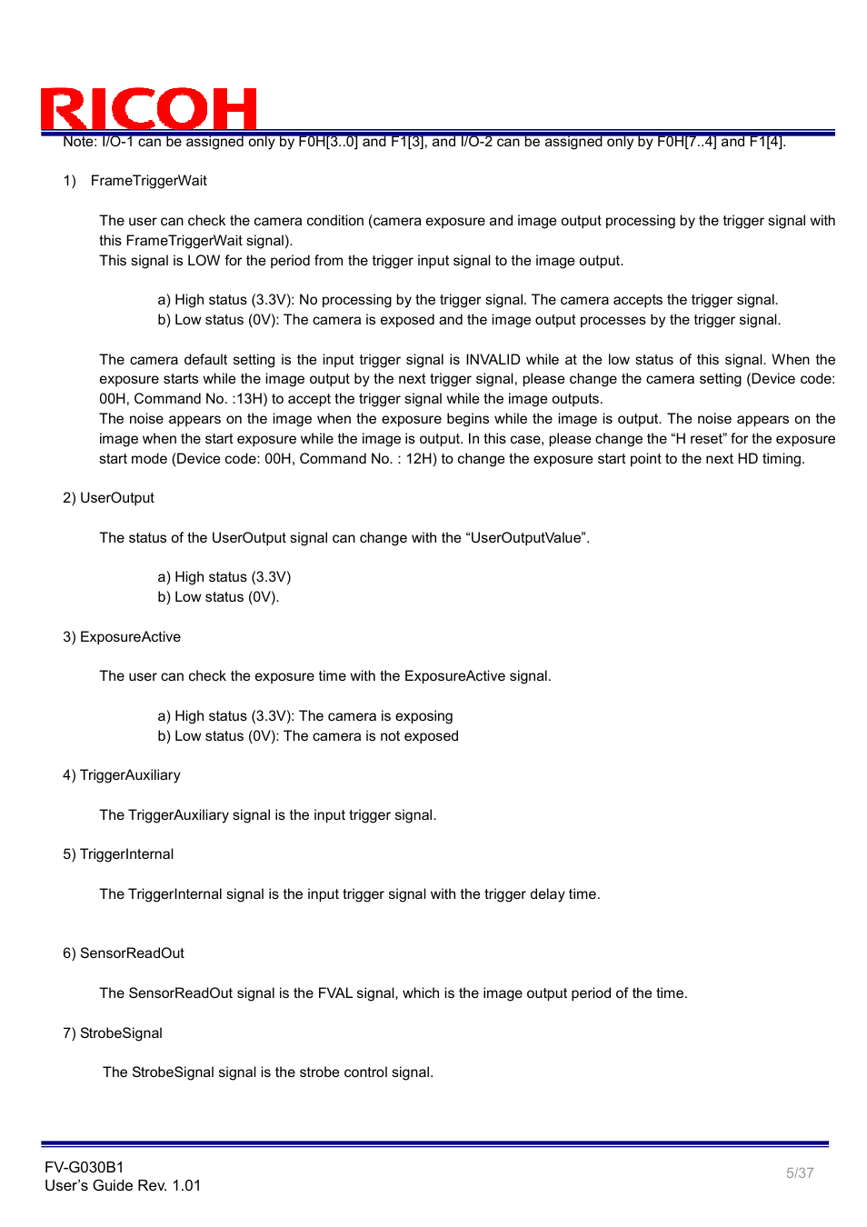 Ricoh GigE Vision VGA Monochrome CCD Camera FV-G030B1 User Manual | Page 5 / 37