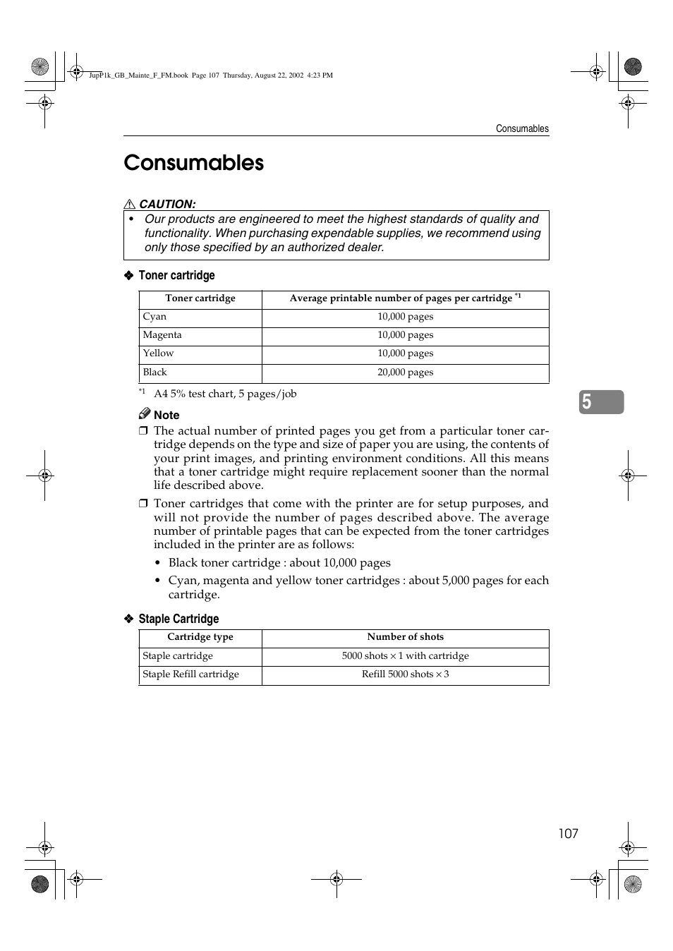 Consumables, 5consumables | Ricoh AP3800C User Manual | Page 117 / 124