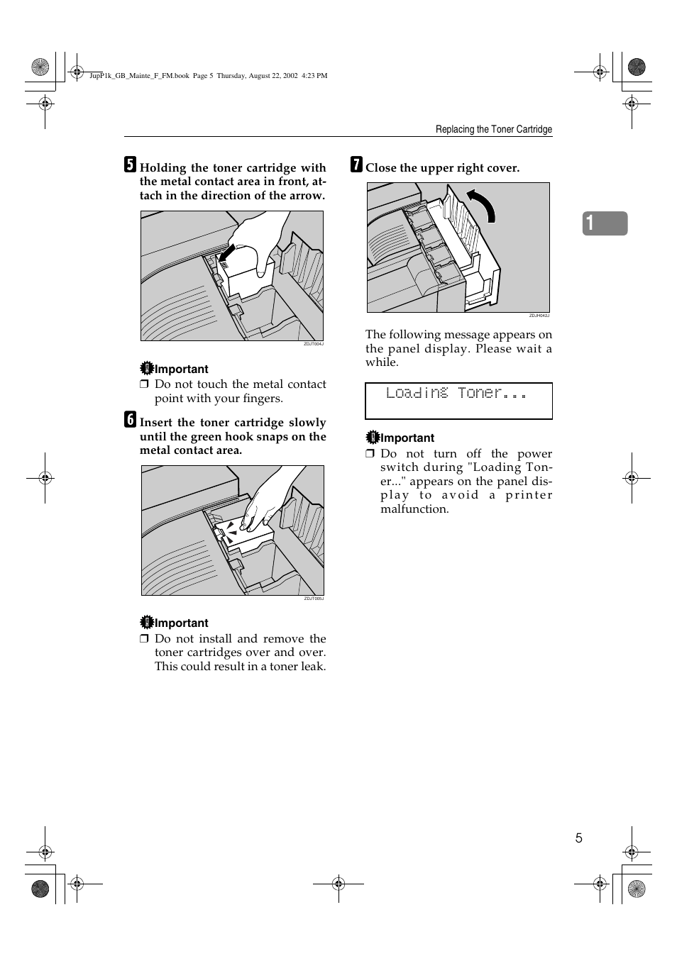 Loading toner | Ricoh AP3800C User Manual | Page 15 / 124