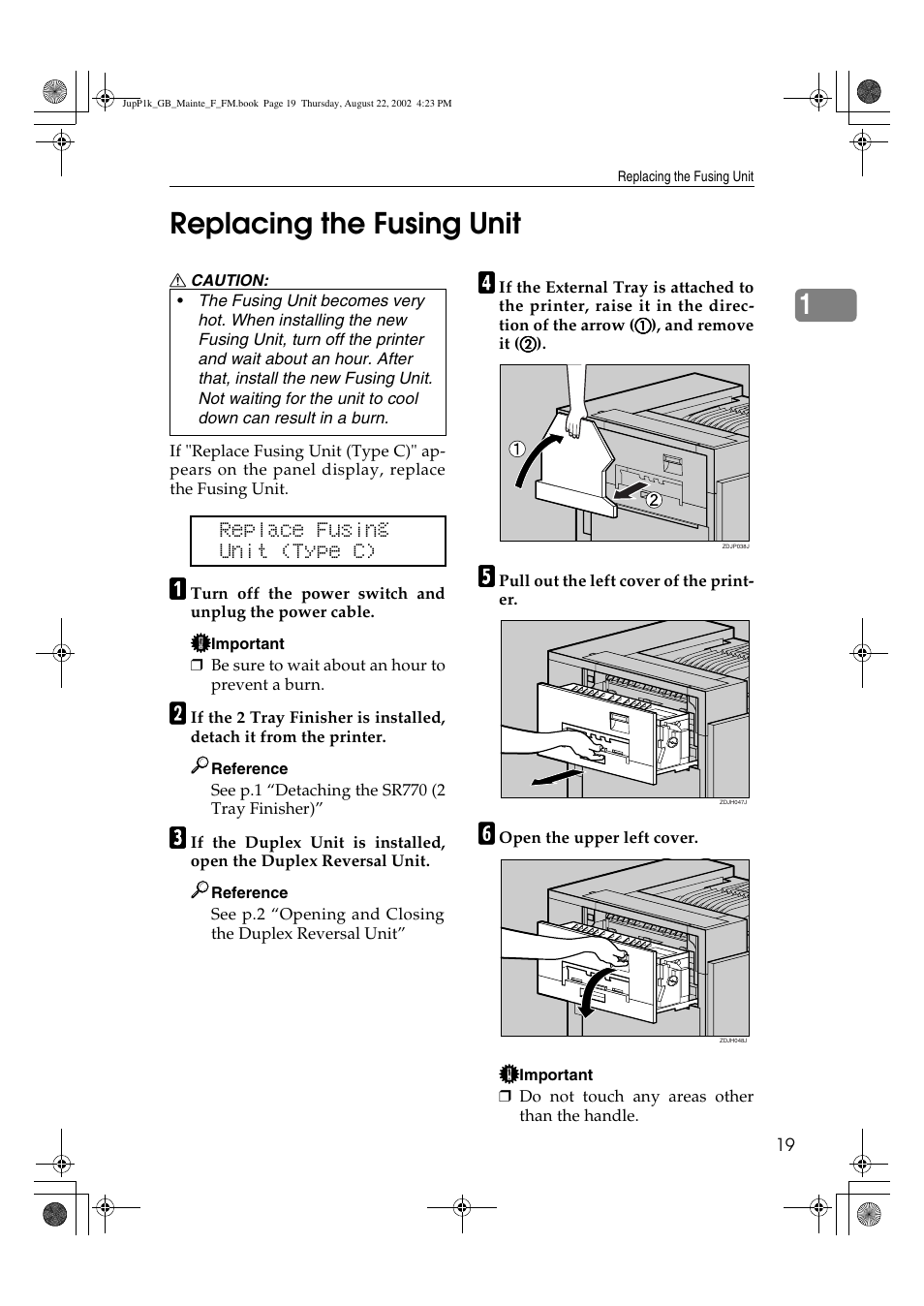 Replacing the fusing unit, 1replacing the fusing unit | Ricoh AP3800C User Manual | Page 29 / 124