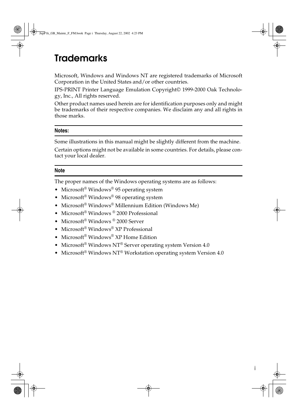 Trademarks | Ricoh AP3800C User Manual | Page 3 / 124